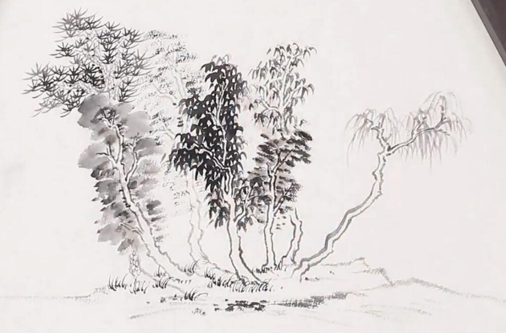 2024年春江苏开放大学山水画第三次形考作业杂树组合绘画作临摹