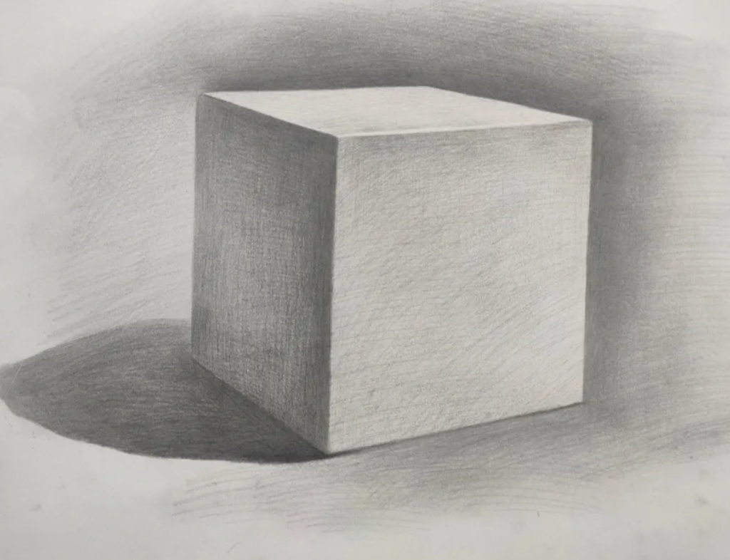 2024年春江苏开放大学素描运用透视原理画几何体作品参考