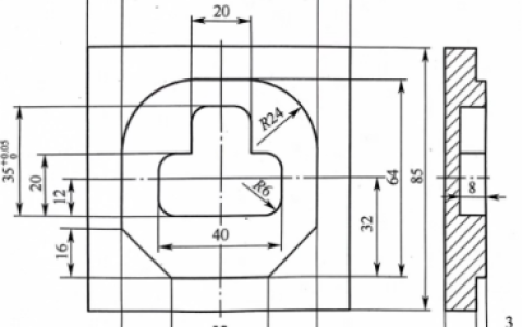 已知零件图如图2所示，毛坯尺寸为85 mm x 85 mm x 14 mm的方形坯料，材料为硬铝，且面和四周轮廓均已加工好，要求粗加工外轮廓和内槽，试完成西门子802S/C系统的数控铣床上程序中对应序号内容的填写（每空2分）。（请注意：将答案填写在表格对应的题号下）（刀具为φ10 mm立铣刀）