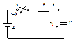 【简答题】在图所示电路中，已知E=20V，R=5KΩ，C=100μF，设电容初始储能为零。求：电压uc(t)。