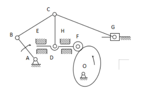 计算下图示机构自由度，正确判别复合铰链、局部自由度、虚约束及所在位置。并判别该运动链能否成为机构？