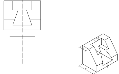 【简答题】根据轴测图画三视图，比例1:1。